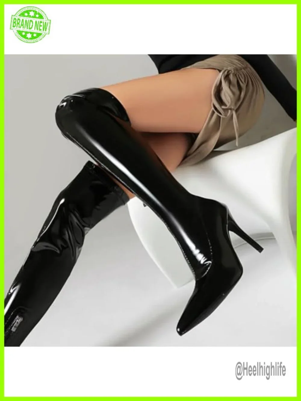 Shiny Patent Leather Pointed Toe Stiletto High Heel Over the Knee Boots